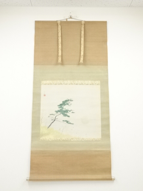JAPANESE HANGING SCROLL / HAND PAINTED / PINE WITH MOON